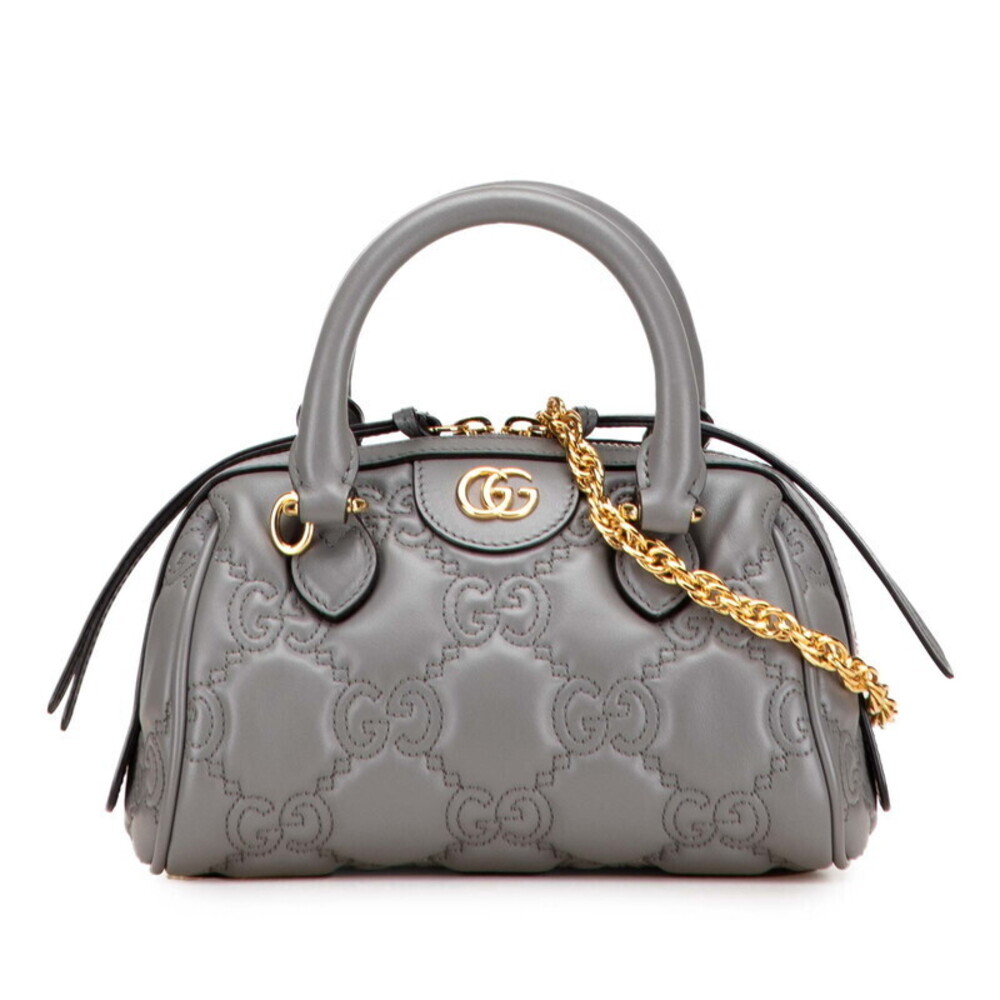 Gucci GG Matelasse Quilted Boston Bag Shoulder Gray Leather
